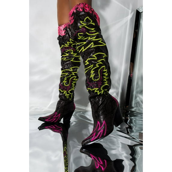 Cape Robbin Kelsey-21 Rock Star Western Multi Thigh High Slouchy Heeled Boots (Multi, 7)