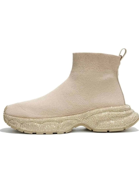 Lynelle Women's Mesh Sock Sneakers, Slip On Shape Up Walking Shoes Beige Size 6