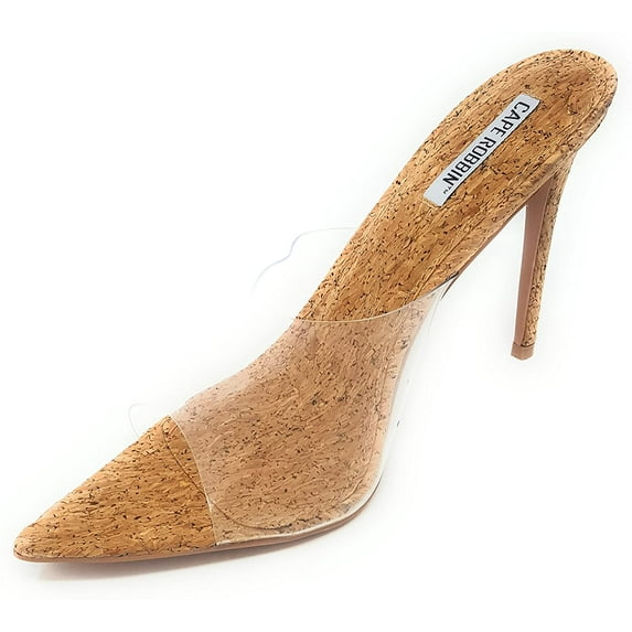 Cape Robbin MELROSE NUDE Clear Cork Slip-On Mule Pointy Open Toe Stiletto Heel (6)