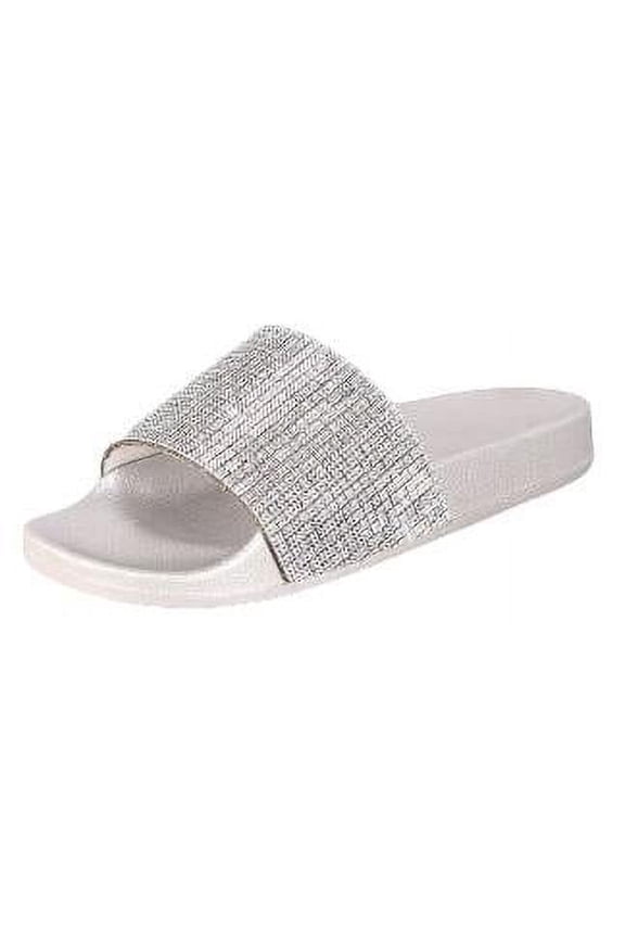 MOIRA-61 SILVER RHINESTONE DIAMOND SLIDE MULE FLAT DESIGNER SANDALS