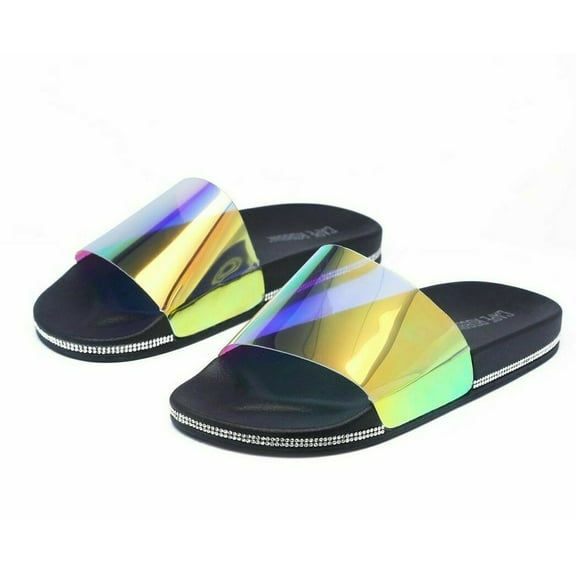 Cape Robbin Malaga Black Flip Flop Slide Sandals Clear Open Toe Mule Slide (Black, 6)