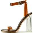 thumbnail image 1 of Cape Robbin Maria-2 Brown Clear Block High Heel Transparent Open Toe Pumps (Brown, 6.5), 1 of 4