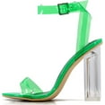thumbnail image 1 of Cape Robbin Maria-2 Brown Clear Block High Heel Transparent Open Toe Pumps (Green, 10), 1 of 3