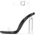 thumbnail image 1 of Cape Robbin Maria-2 Lucite Clear Strappy Block High Heel Open Peep Toe Sandals (Black, 5), 1 of 7