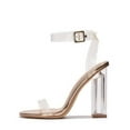 thumbnail image 1 of Cape Robbin Maria-2 Lucite Clear Strappy Block High Heel Open Peep Toe Sandals (Rose Gold, 6), 1 of 8