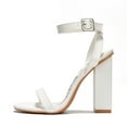 thumbnail image 1 of Cape Robbin Maria-2 White Block High Heel Transparent Open Toe Fashion Pumps (White Leather, 11), 1 of 7