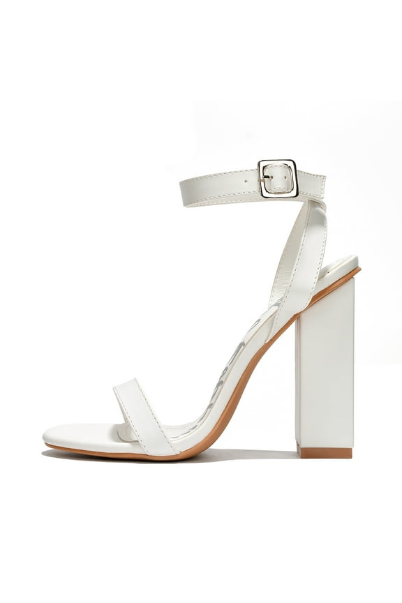 Maria-2 White Block High Heel Transparent Open Toe Fashion Pumps (White Leather, 5.5)