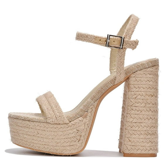 Cape Robbin Nafiz Nude Block Heel Ankle Strap Rounded Open Toe Heeled Sandals (Nude, 6.5)