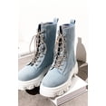 thumbnail image 1 of Cape Robbin Nunani Denim Lace Up Chunky Lug Sole Rounded Toe Ankle Combat Boots (Denim, 10), 1 of 3