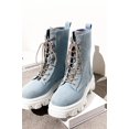 thumbnail image 1 of Cape Robbin Nunani Denim Lace Up Chunky Lug Sole Rounded Toe Ankle Combat Boots (Denim, 9), 1 of 3