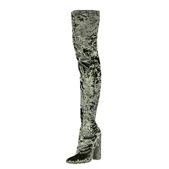 Cape Robbin Paw Velvet Fited Pointy Thigh High Over Knee Block Heel Boot Olive (7.5)