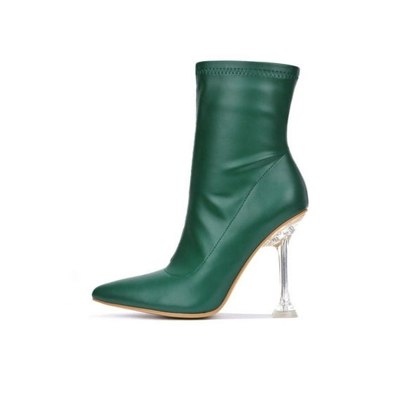 Renee Ankle Boot Pointed Toe Perspex Clear Stiletto Heel Ankle Fashion Booties (Green, 9)