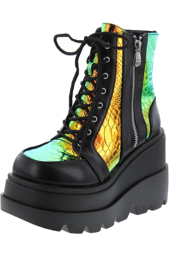 Radio Holographic Platform Ankle Boots with Chunky Block Heels for Women