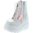 thumbnail image 1 of Cape Robbin Radio Holographic Platform Ankle Boots with Chunky Block Heels for Women, 1 of 2