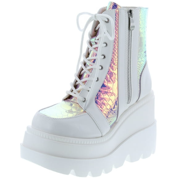 Cape Robbin Radio Holographic Platform Ankle Boots with Chunky Block Heels for Women