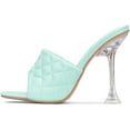 thumbnail image 1 of Cape Robbin Rafa Blue Aqua Quilted Stiletto Mule Square Toe Heels Pumps Sandals (Aqua, 6.5), 1 of 5