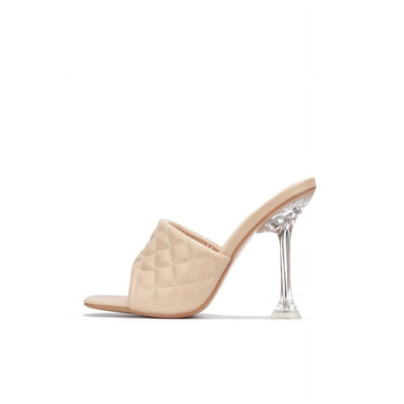 Cape Robbin Rafa Nude Vegan Quilted Leather Open Toe High Heel Dress Mule Sandal (Nude, 6.5)