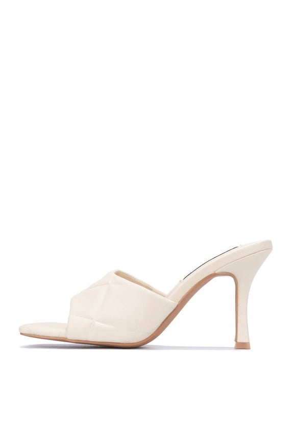 Rolex Nude Vegan Leather Open Toe Mid Heel Flats Mules Pumps Sandals (OFF WHITE, 6)