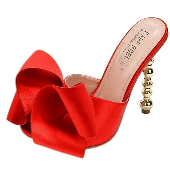 Cape Robbin Salsa Red Sexy High Heels Ribbon Open Toe Gold Sculptural Oval Pumps (RED, 8)