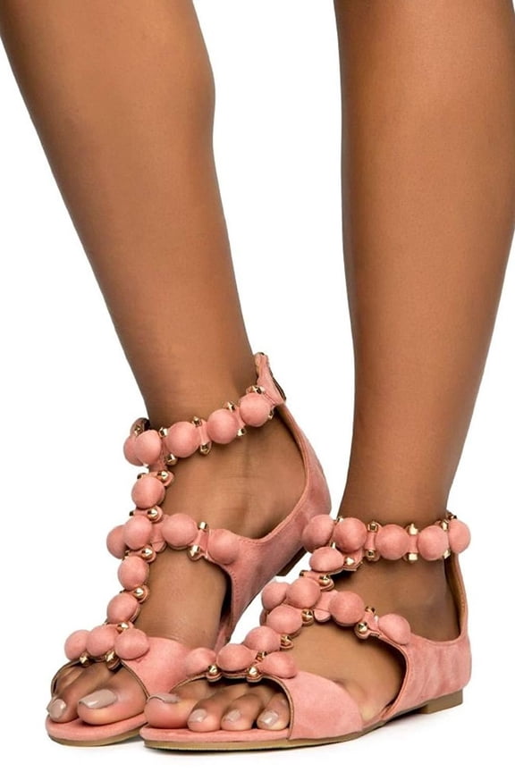 Sandal-11 Sandal Edgy Big Button Open Toe T-strap Embellished Flat Sandals (Nude, 7.5)