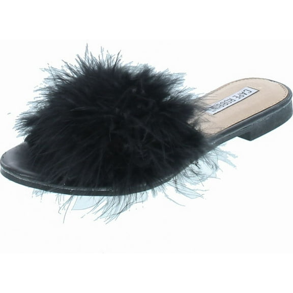 Cape Robbin Sandals-1 Women Flip Flop Fur Slide Slip On Flats Sandals Shoes Slippers Mule, Black, 6