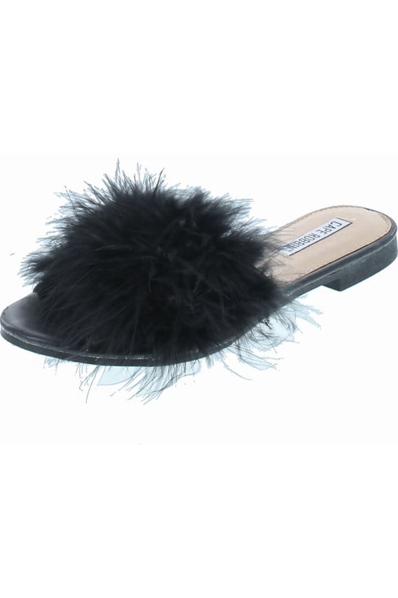 Sandals-1 Women Flip Flop Fur Slide Slip On Flats Sandals Shoes Slippers Mule, Black, 6