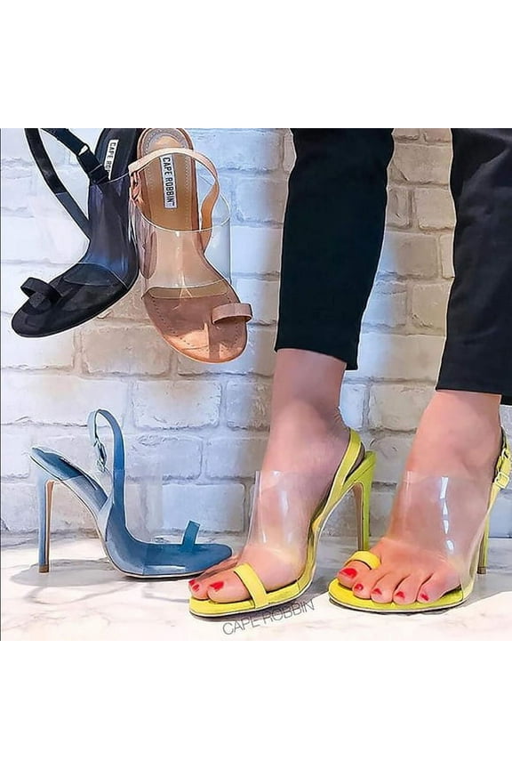 Sensuous Yellow Slingback Toe Loop Clear Transparent sandal Pumps (6, yellow)