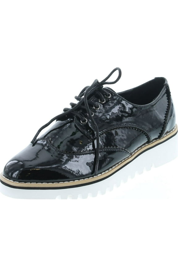 Venus-1 Womens Fashion Patent Leather Lugged Sole Lace Up Platform Oxford Shoes, Black, 6