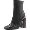 thumbnail image 1 of Cape Robbin Victory Black Vegan Square Toe Chunky Block High Heel Ankle Booties (BLACK, 11), 1 of 7