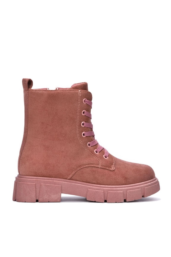 Women Ankle Combat Boots Lug Platform Sole Booties Lace Up Round Toe Side Zipper Suede SHANDA Pink Mauve 8