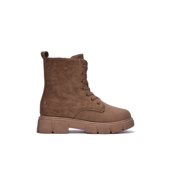 Cape Robbin Women Ankle Combat Boots Lug Platform Sole Booties Lace Up Round Toe Side Zipper Suede SHANDA Tan Brown 9