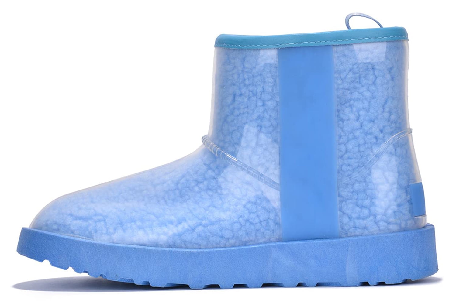 Cape Robbin Women Ankle Snow Rain Boots Flat Platform Warm Fur Clear Leather Lug Sole Waterproof Booties Slip On Round Toe BAYBERRY Blue 6