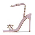 thumbnail image 1 of Cape Robbin Women Sexy Stiletto High Heels Gold Studded Square Toe Ankle Strap Bow CAFENOIR Light Pink 8, 1 of 5