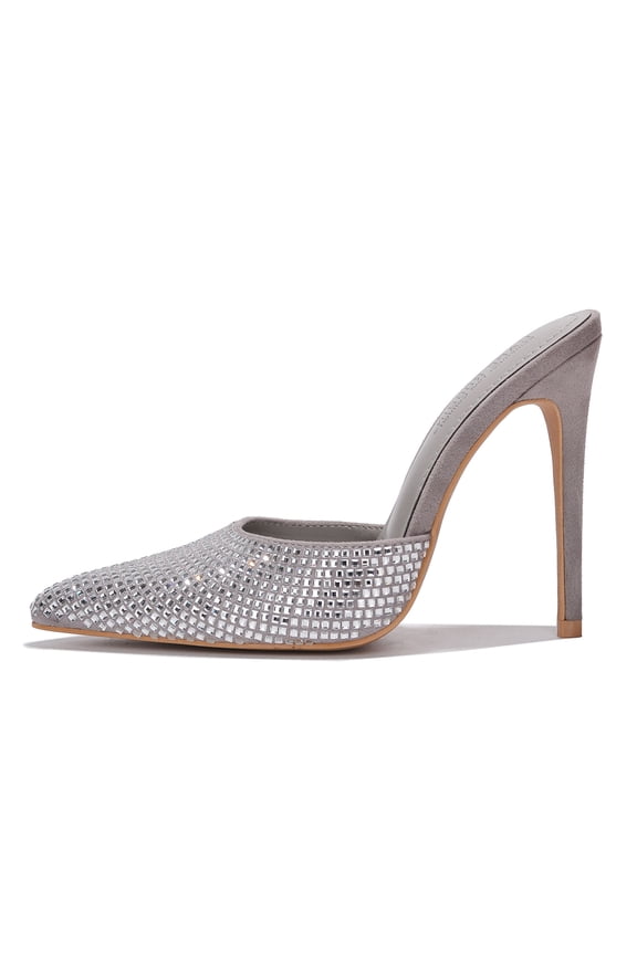 Women Slip On Formal Stiletto High Heels Suede Pointy Toe Bling Rhinestones KLAYTON Gray Silver 8.5