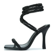 Cape Robbin Women Stiletto High Heels Coil Cord Leg Design Square Toe Modern RINGRING Black 7