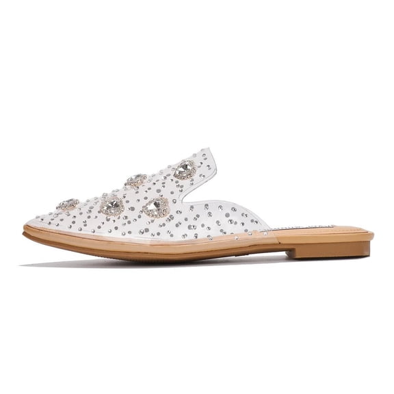 Cape Robbin Closed Toe Sandals Women mules for woman Pointed Toe Flats For Women Pointed Toe Slip On Flats (Nude Rhinestone, 8)