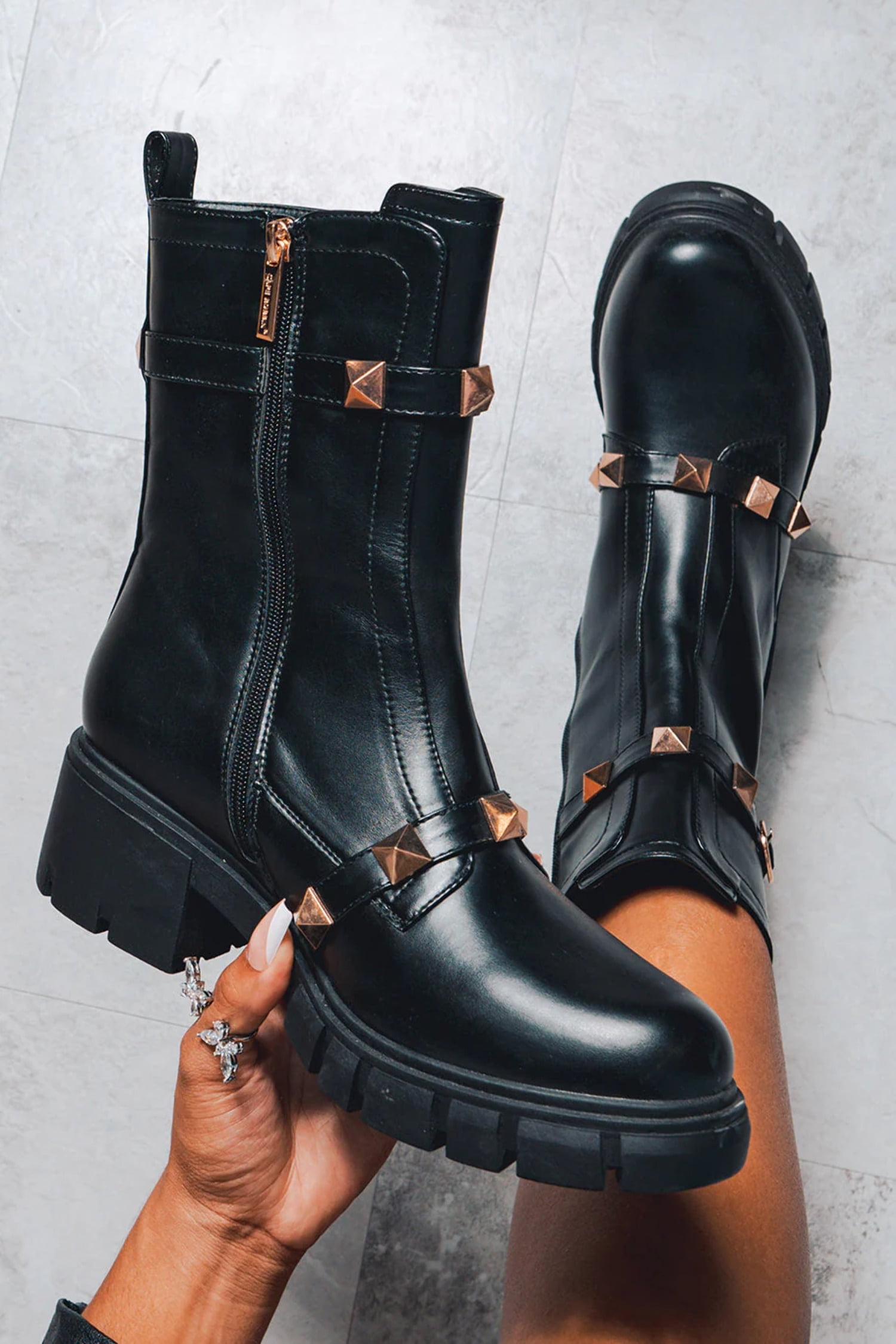 Cape Robbin YURI Black Gold Studded Moto Boots Jamaica Ubuy