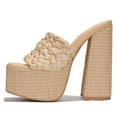 thumbnail image 1 of Cape Robbin Yara Nude Braided Strap High Block Heel Slip On Heeled Sandals (Nude, 6.5), 1 of 3
