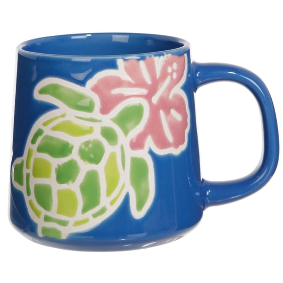 Cape Shore 16oz Stoneware Glazed Artisan Mug Turtle & Flower