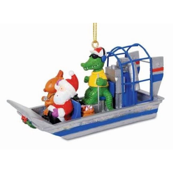 Cape Shore Alligator Guided Airboat with Santa and Reindeer Christmas Holiday Ornament