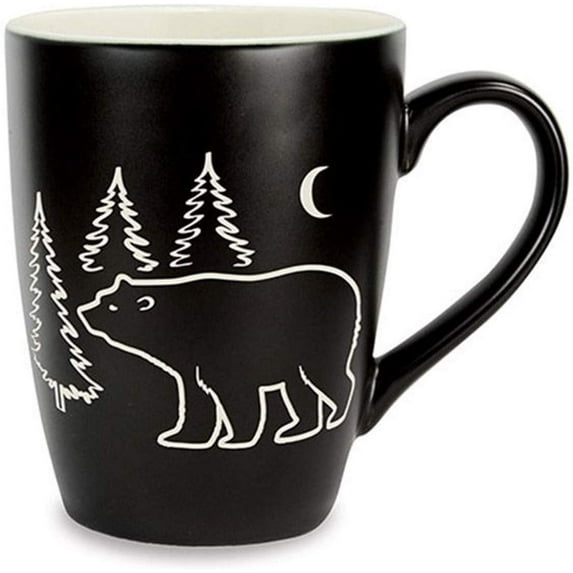 Cape Shore Black and White Etched Woodland Bear Ceramic Mug, 15 oz