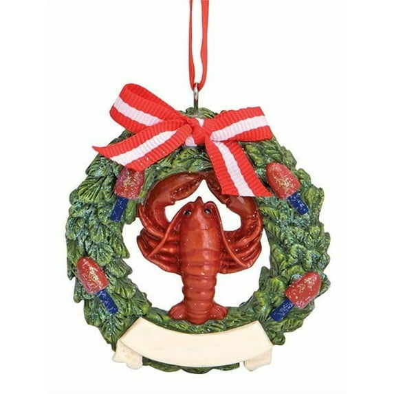 Cape Shore Christmas Resin Ornament, Lobster in Wreath, Holiday Tree Decoration, Home Collection
