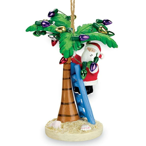 Cape Shore Coastal Santa Decorating Tropical Island Palm Tree Christmas Ornament