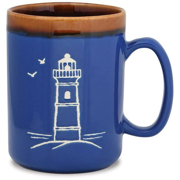 Cape Shore Hand Glazed Coffee Tea Mug Cup - Lighthouse Gifts for Birthday Christmas, 18 Oz - Traditional Wax Resist Technique
