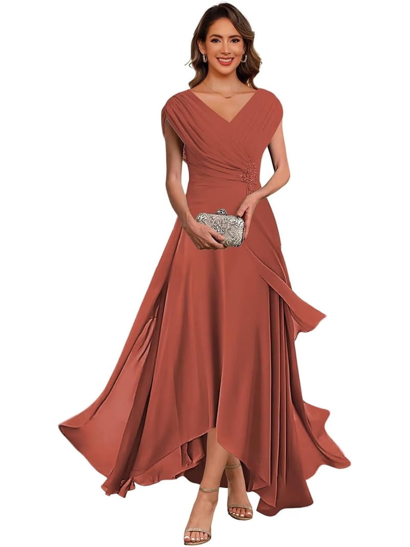 formal aline dress LYQDRSS Cape Sleeve Chiffon Mother of The Bride Dresses Ruched Evening Zu065, Girl's, Size: 4, Clear Week 23 - 2026