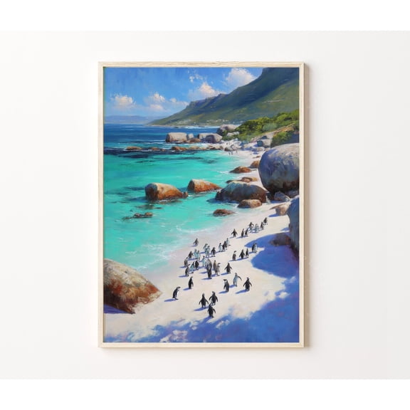 Cape Town Boulders Beach Penguins Coastal Wall Art, Unframed Paper Poster 8x10in