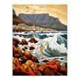 thumbnail image 1 of Cape Town Cityscape under Table Mountain Stylised Painting Crashing Waves in Coastal Landscape Large Wall Art Poster Print Thick Paper 18X24 Inch, 1 of 5