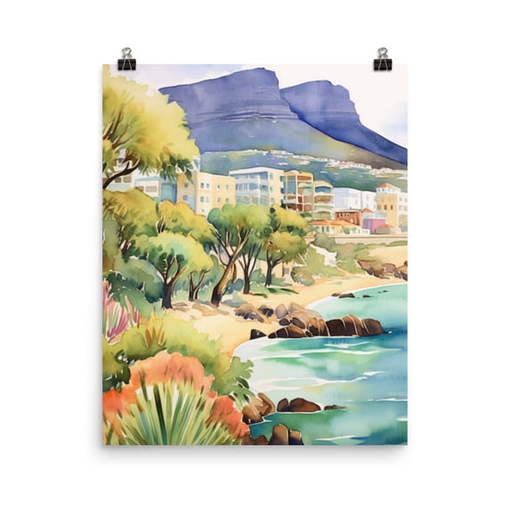 Table Town Cape Town Poster, Table Mountain South Africa, Capetown Cityscape ...