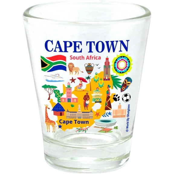 Cape Town South Africa (RSA) Map and Attractions Collage Shot Glass