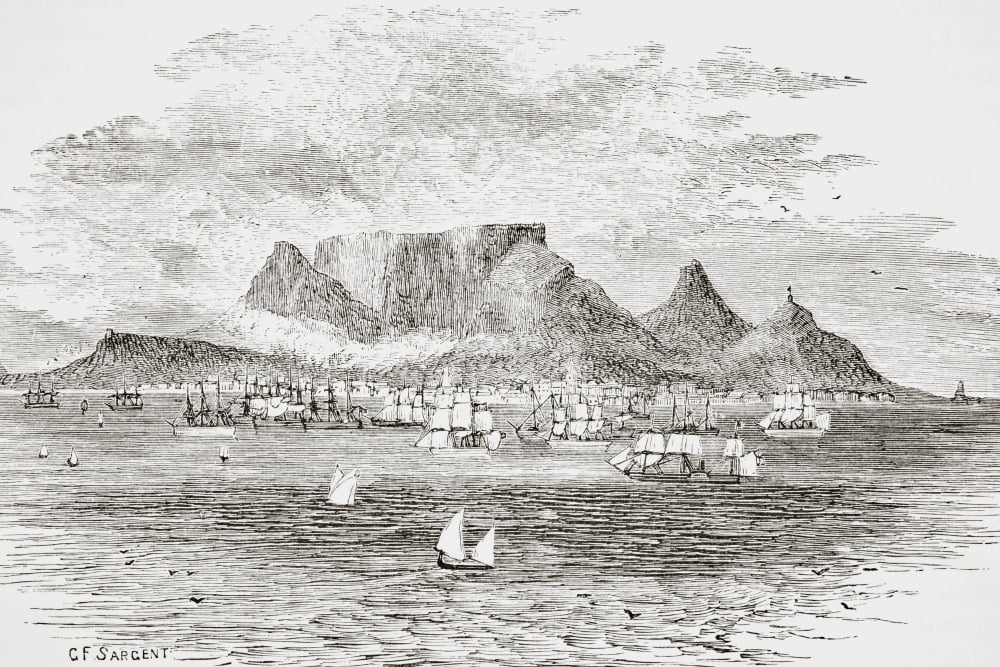 Cape Town South Africa From Table Bay Engraved By G Sargant From The Gallery Of Geography Published London Circa 1872 Canvas Art - Ken Welsh Design Pics (18 x 12)